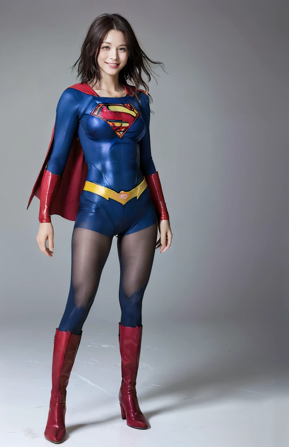 No background、(((Beautiful legs in black tights.)))、(((Legally express the beauty of your smile)))、((((Make the most of your original images)))、(((Body-hugging Supergirl costume)))、(((Supergirl Costume)))、(((Beautiful short bob hair)))、(((She is winking cutely.)))、(((Please wear black tights....、Wear red boots)))、((Best image quality、8k))、((highest quality、8k、masterpiece:1.3))、(((Preserve background )))、Sharp focus:1.2、Beautiful woman with perfect figure:1.4、Slim Abs:1.2、Wet body:1.5、Highly detailed face and skin texture、8k