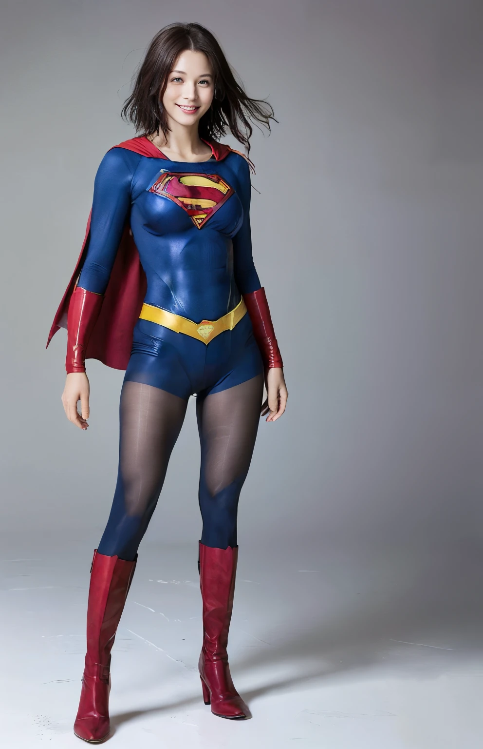 No background、(((Beautiful legs in black tights.)))、(((Legally express the beauty of your smile)))、((((Make the most of your original images)))、(((Body-hugging Supergirl costume)))、(((Supergirl Costume)))、(((Beautiful short bob hair)))、(((She is winking cutely.)))、(((Please wear black tights....、Wear red boots)))、((Best image quality、8k))、((highest quality、8k、masterpiece:1.3))、(((Preserve background )))、Sharp focus:1.2、Beautiful woman with perfect figure:1.4、Slim Abs:1.2、Wet body:1.5、Highly detailed face and skin texture、8k