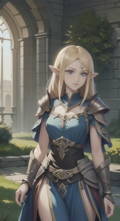 masterpiece, best quality, hylian era, princess Hylia, royal armor, castle garden,