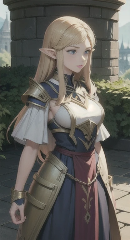 masterpiece, best quality, hylian era, princess Hylia, royal armor, castle garden,