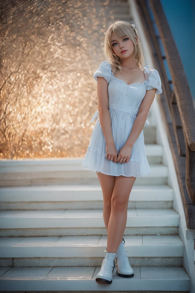 Marie Rose, light blue eyes, (best quality, ultra-detailed), (realistic:1.37), beautiful and detailed face, ultra-realistic texture, delicate face, delicate body, red lipstick, bright colors. High definition, 8k. athletic body