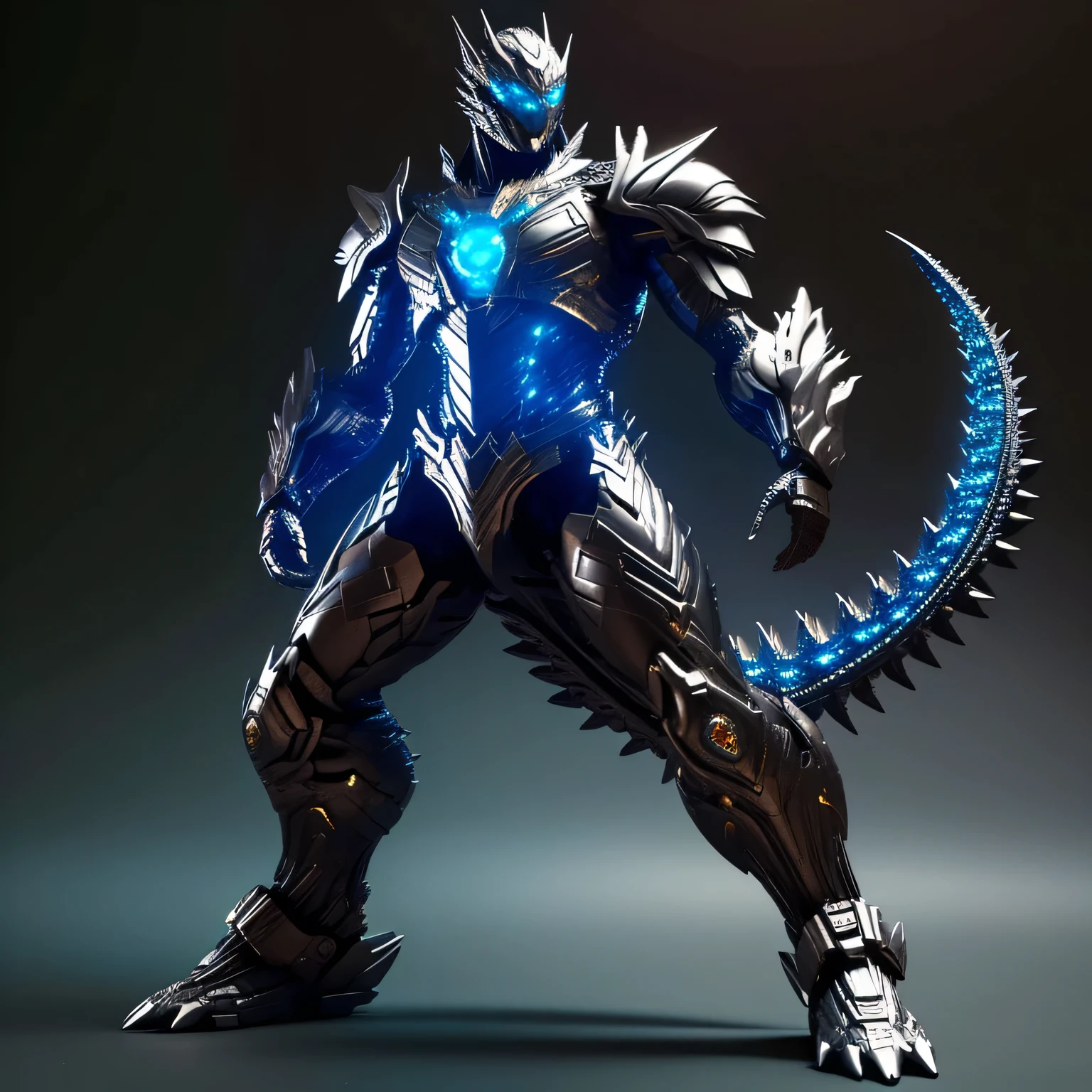 best quality)), ((masterpiece)), (detailed), perfect face, Black and Translucent Blue, Godzilla Kamen Rider, City background, Single person, Sleek Godzilla Armor, Full Body, Godzilla Base, Kamen Rider, 1 male, Godzilla, full body