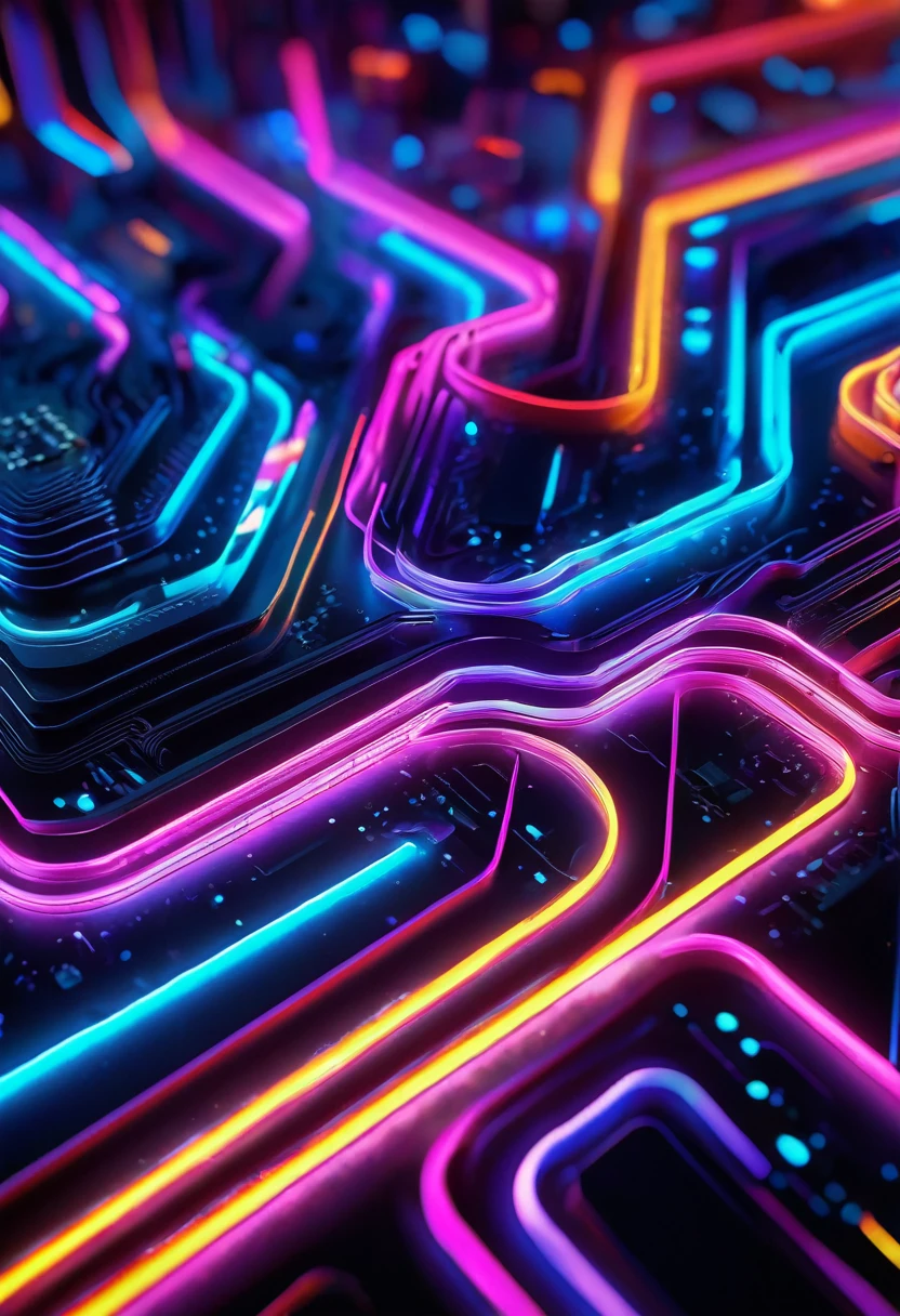 highly detailed, intricate, glowing neon lines, 3d rendered, 8k, (best quality, 4k, 8k, highres, masterpiece:1.2), ultra-detailed, HDR, UHD, ultra-fine painting, sharp focus, physically-based rendering, extreme detail description, professional, vivid colors, bokeh, graphical framework, digital, radial mother board background