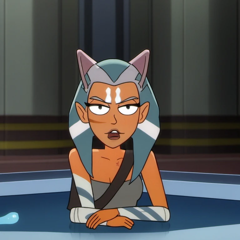 Ahsoka tano pelada da Frota Estelar, corredor, wet liquid, seios grande, pichucha enorme, peitos grandes,