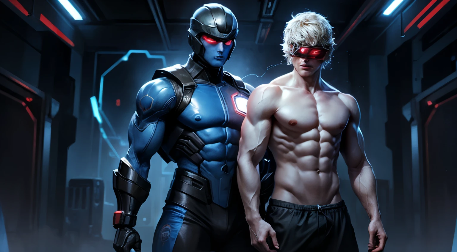 brainwashing, male, programming, super soldier experimentation, muscle growth, hypnotic visor, spirals, half-naked, helmet, electrocuted