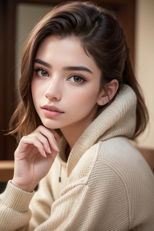 best quality, masterpiece, highly detailed, ultra-detailed, close-up RAW, analog style photo of beautiful 1girl, 8k uhd, dslr, high quality, film grain sweatshirt, [ Emma Roberts : andrea navedo :0. 3], (Masterpiece:1.3), (best quality:1.3),