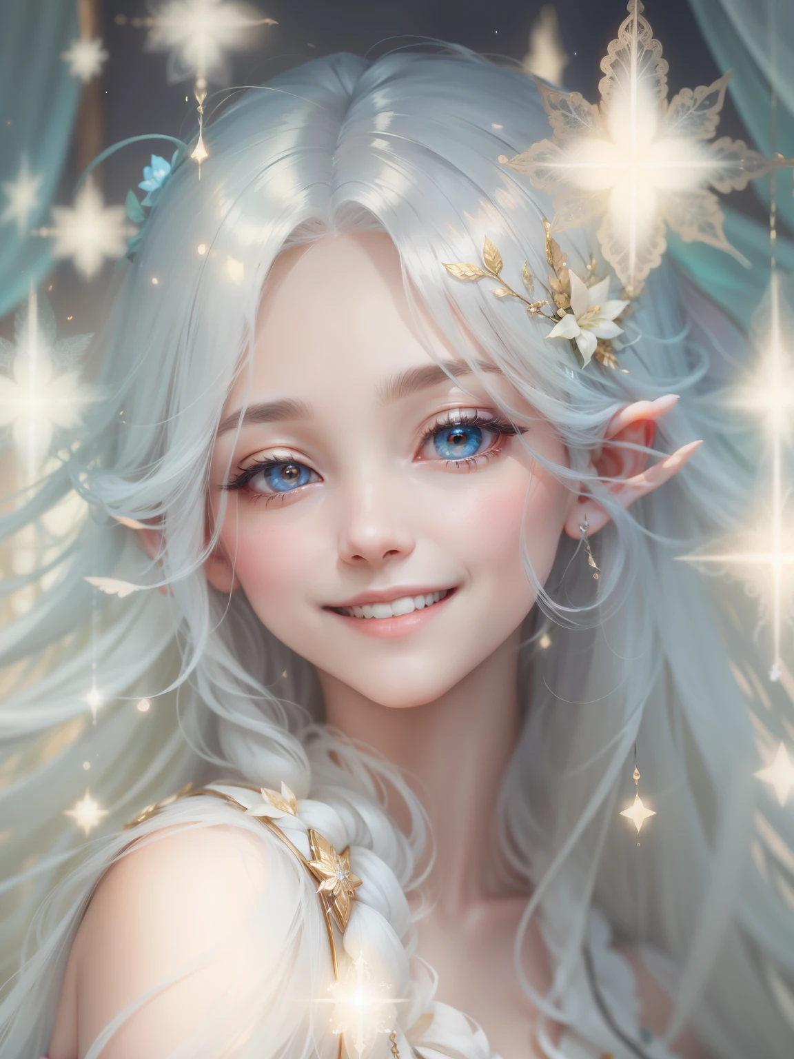 Beautiful Faerie、Long white hair、smile、Shining Light、Beautiful light