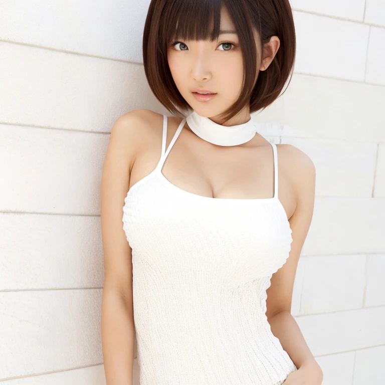 (highest quality, 8k, 32k, masterpiece), (Realistic), (Photorealistic:1.2), (High resolution), Very detailed, Very beautiful face and eyes, 1girl, Delicate body, (close, highest quality, Attention to detail, Rich skin detail), (highest quality, 8k), Very detailed, (Realistic, Realistic:1.37), Bright colors, (((Bust Shot))), (((Pure white wall background))), (((Look straight ahead)))