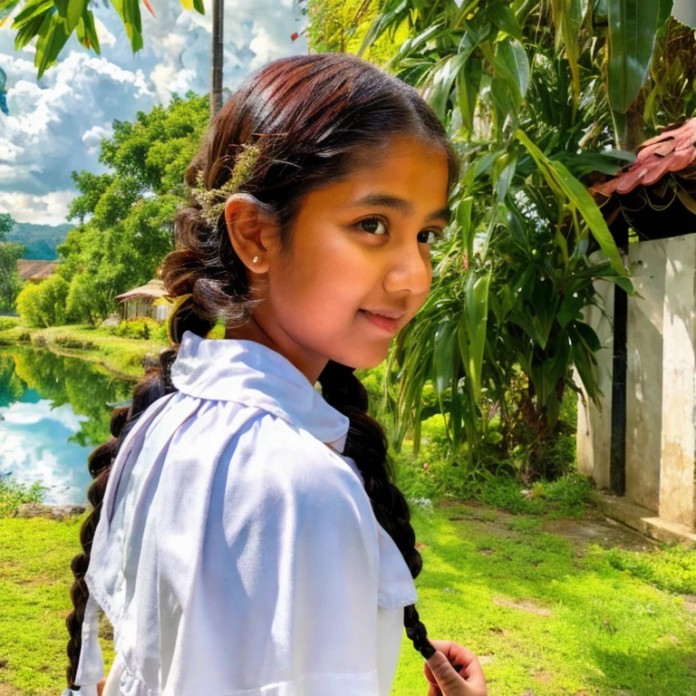 (masterpiece, best quality:1.2), 1girl, solo, wearing traditional white clothes , sri lanka teen school girl, with plait , professional photographer, (hdr:1.4), masterpiece, ultra-realistic 8k, perfect artwork, intrincate details, cute face, award winning photograph, (Best quality, 8k, 32k, Masterpiece, UHD:1.3) ,