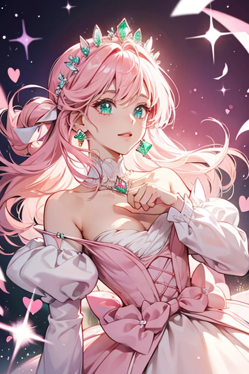 Rald's Jewel Charm is white and square-shaped with light pink decor, a pink diamond-shaped gem at the top and a light pink bow at the bottom. It also has a heart-shaped emerald in the center. SPARKLE; GLITTER