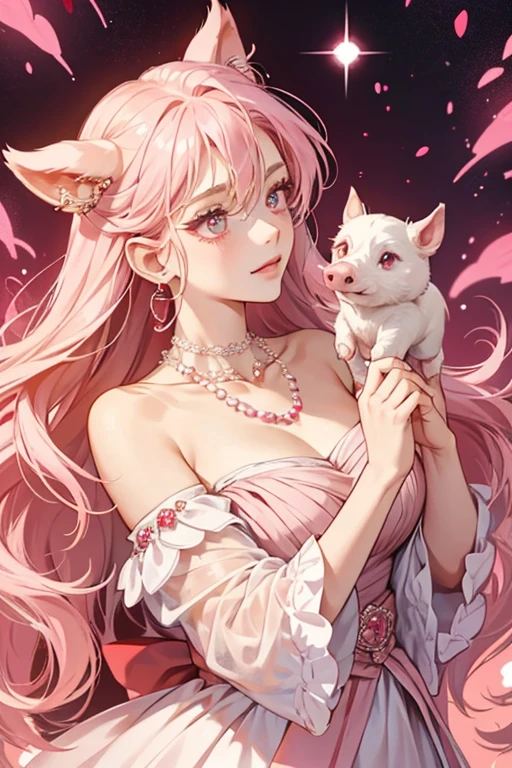 Ryl is a miniature pig with a light pink body and dark pink hooves and nose. Her Jewel Eyes are made out of red beryls. For her attire, she wears a white pearl necklace with a red heart-shaped beryl jewel attached around her neck. SPARKLE; GLITTER