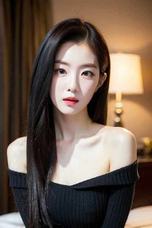 , (Mature body), Solitary,Long gray hair,black hair color, Off-shoulder, black eyes,1 Sister,A sexy pose,best quality,masterpiece,light,Extremely exquisite and beautiful,CG,Unite,8k wallpaper,Astonishing,detailed,masterpiece,Official Art,The content is very detailed Cg Unite 8k wallpaper,Extremely ridiculous,Huge file size,ultra - detailed,high resolution,The content is very detailed,Beautiful and delicate girl,Practical,full,Hotel Room,Light Contrast, Lopez, fully body photo, full, White under underwear