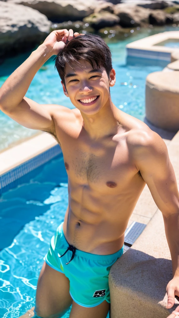 male　Age 25 swimwear hawaii smile