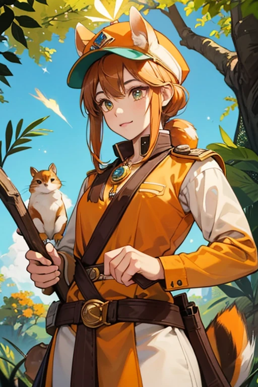 Titana is an orange chipmunk with brown inner ears and stripes, a white belly and a long, squirrel-like tail. Her Jewel Eyes are made out of orange titanites. For her attire, she wears a blue flat cap on her head and a blue collar with a yellow flower-shaped titanite jewel attached around her neck. SPARKLE; GLITTER