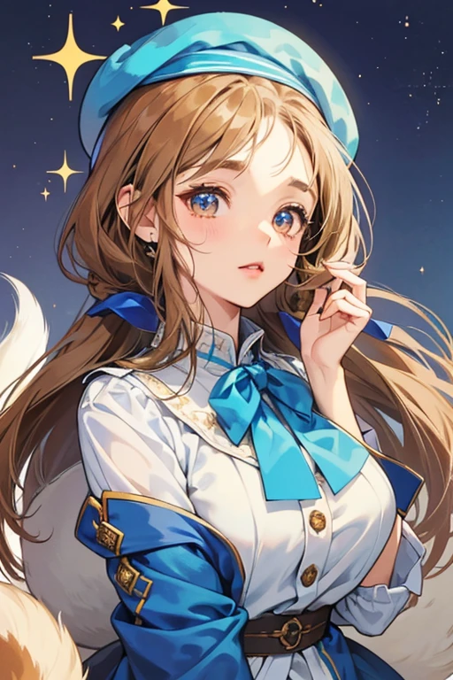 Yuku is a naturally colored girl beagle dog with a light brown head, dark brown ears, coat and tail tip and white body and tail. Her Jewel Eyes are made out of blue euclases. For her attire, she wears a blue beret on her head and a light blue bowtie around her neck. SPARKLE; GLITTER