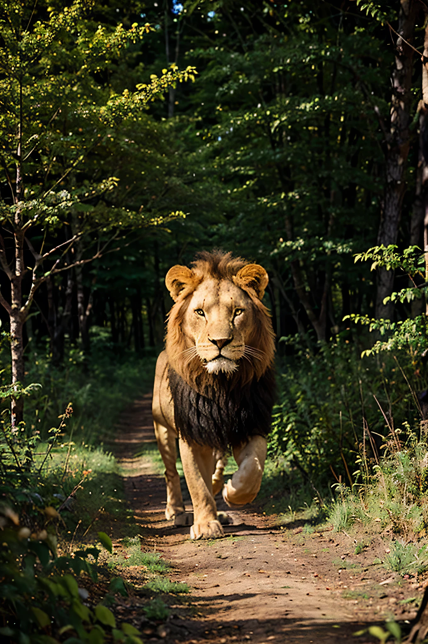 Lion in the middle of the forest