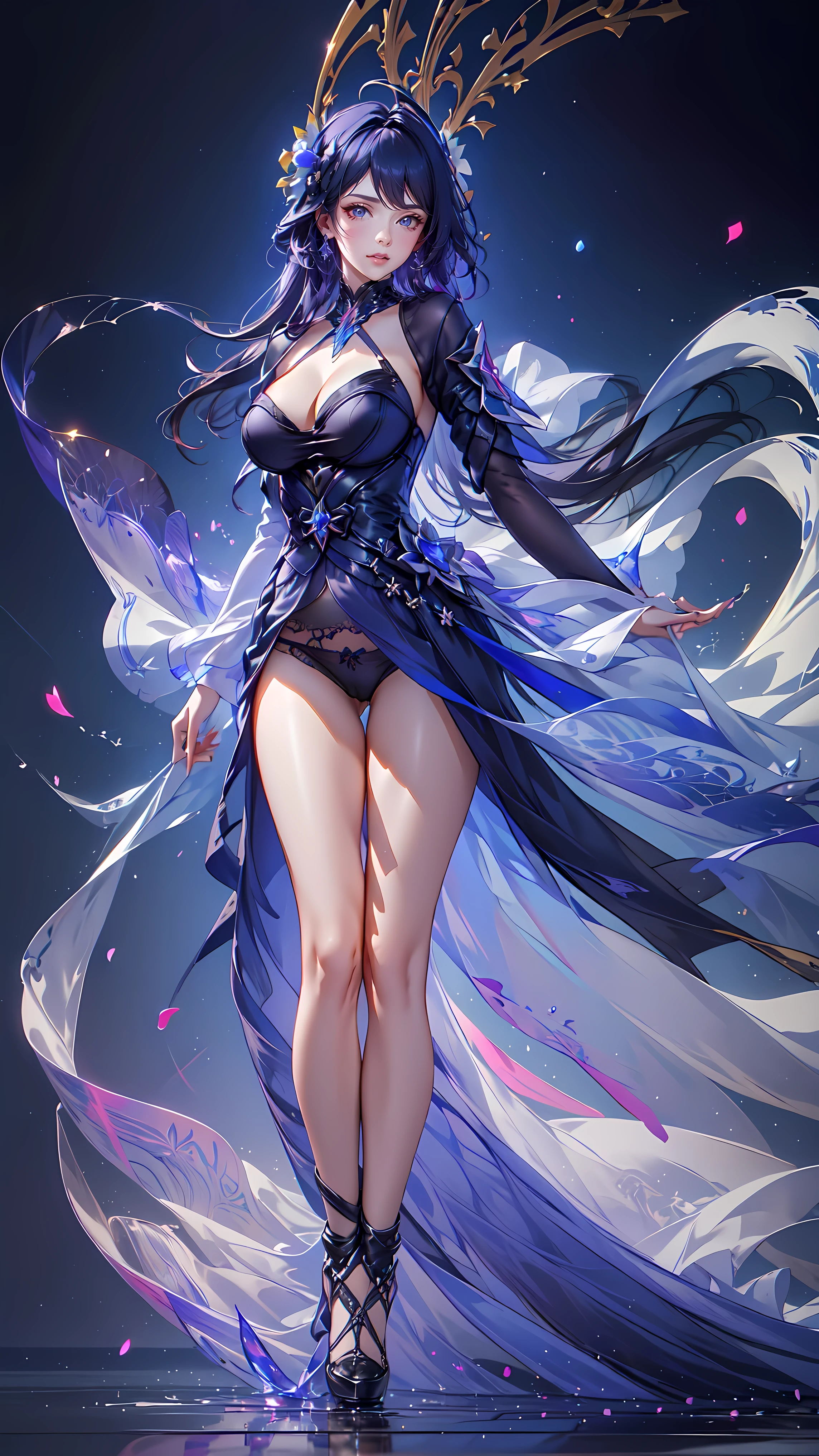 (((FULL BODY POSE))) (((SHOW PANTIES))) (((BIG GIANT BOOBS))) ((ANATOMY CORRECTED)) ((RED LUXURY ARISTOCRATIC NOBLE COSTUME)) | A WOMEN WEAR ((SEXY OUTFIT)) ((BLUE LONG HAIR WITH WHITE HIGLIGHT)) FLOATING IN THE ((BLUE SKY BACKGROUND)) ((FLOWER PETALS FAILING BACKGROUND IS A BLUE SKY)))) HORIZON WITH STARS | big eyes, ((big boobs)) sexy pose, big thigh, full body, large breasts, open legs, show panties, smile, portrait knights of zodiac, extremely detailed ((pixiv arts)), high detailed official artwork, [ tarot card ]!!!!!, detailed key anime art, knights of zodiac anime, beautiful celestial mage, firefly from honkai star rails, full body | (dynamic angle:1.1), outline, ((thick line art)), cover, stylish, official art, (details:1.2), (fantasy), garden, (bloom:1.1), glow:0.2, shadow, nature, flower, splash water, crystal, snowflakes, particles, bokeh, anamorphic light (depth of field), sharp focus, (volumetric lighting), (bokeh:0.6), film grain:0.4, (soft lighting:1.1) (VIGNETTE:1) | high-quality, ultra-detailed illustrations, ultra-high resolution, (high resolution, overwhelmingly pixel-perfect, luxurious illustration), (Ultra Quality, Masterpiece, Ethereal:1.4) photorealistic:.1.4, UHD (8k, RAW photo, best quality, masterpiece:1.2)