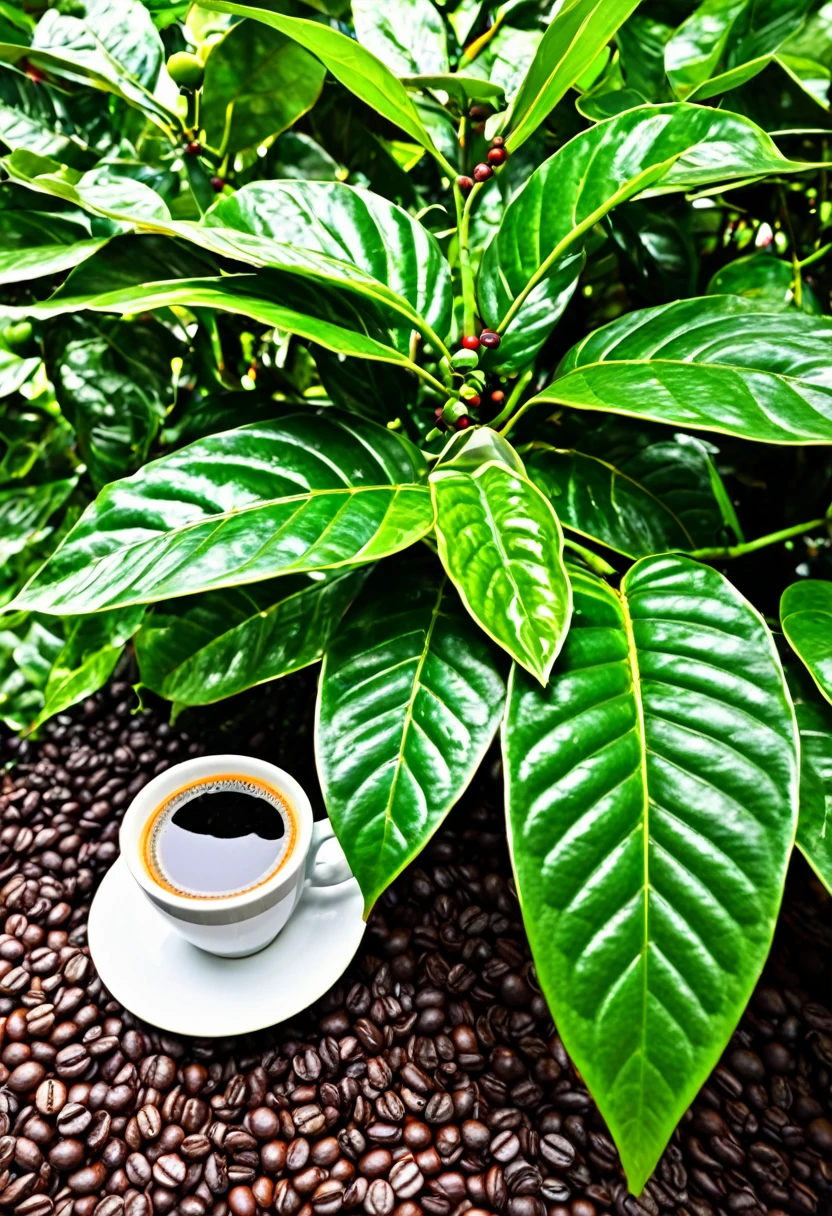A coffee plant drinking and preparing a cup of espresso
