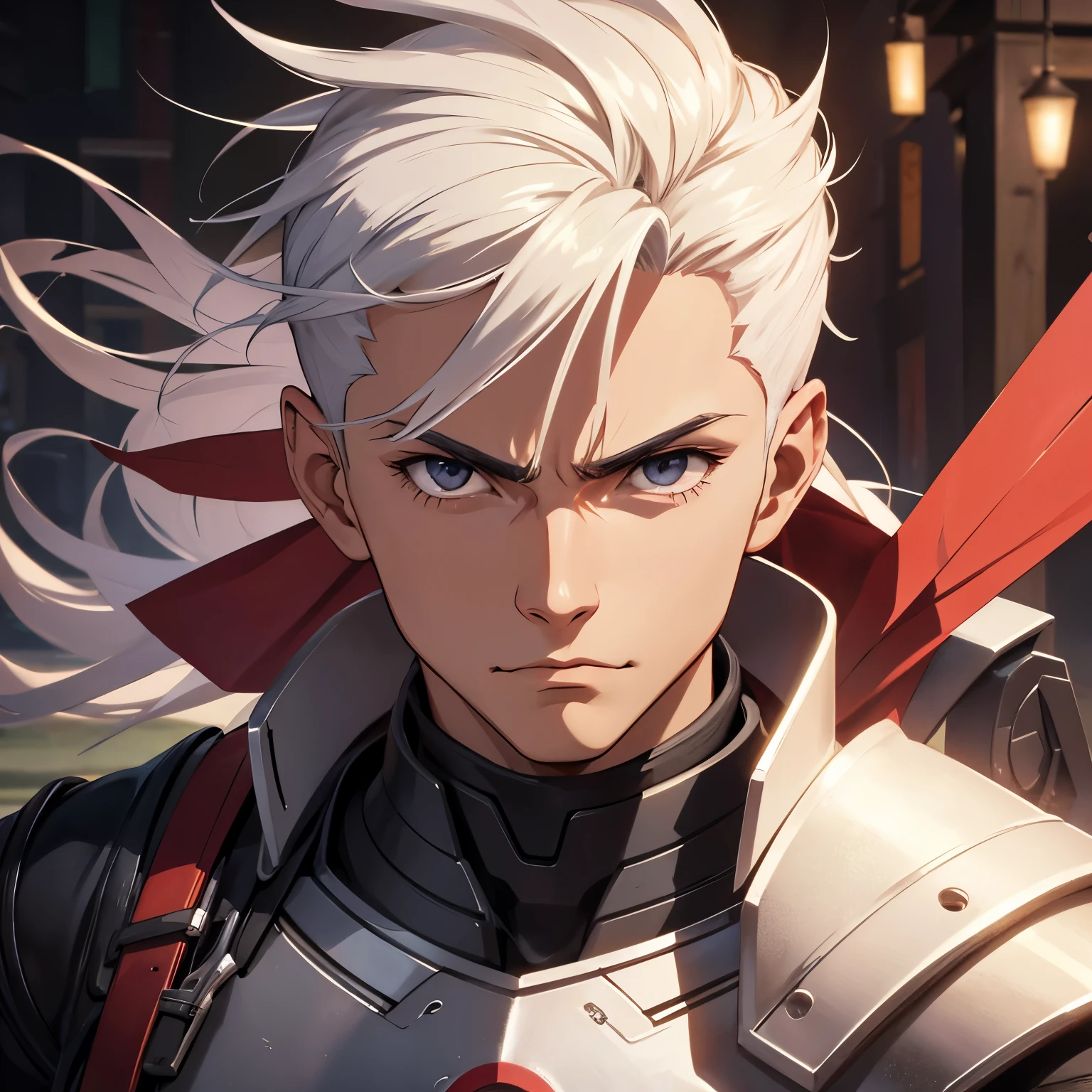 The Counter Guardian Archer Emiya , close up, front, portrait, flat view, camera straight to the nose