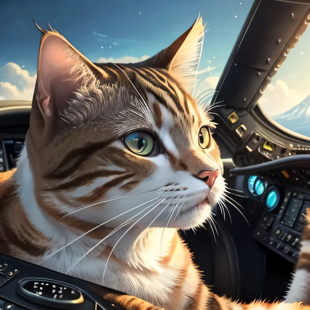 TOP quality,8K, masterpiece, (realistic:1.2), (cat:1.2), (cockpit:1.3),