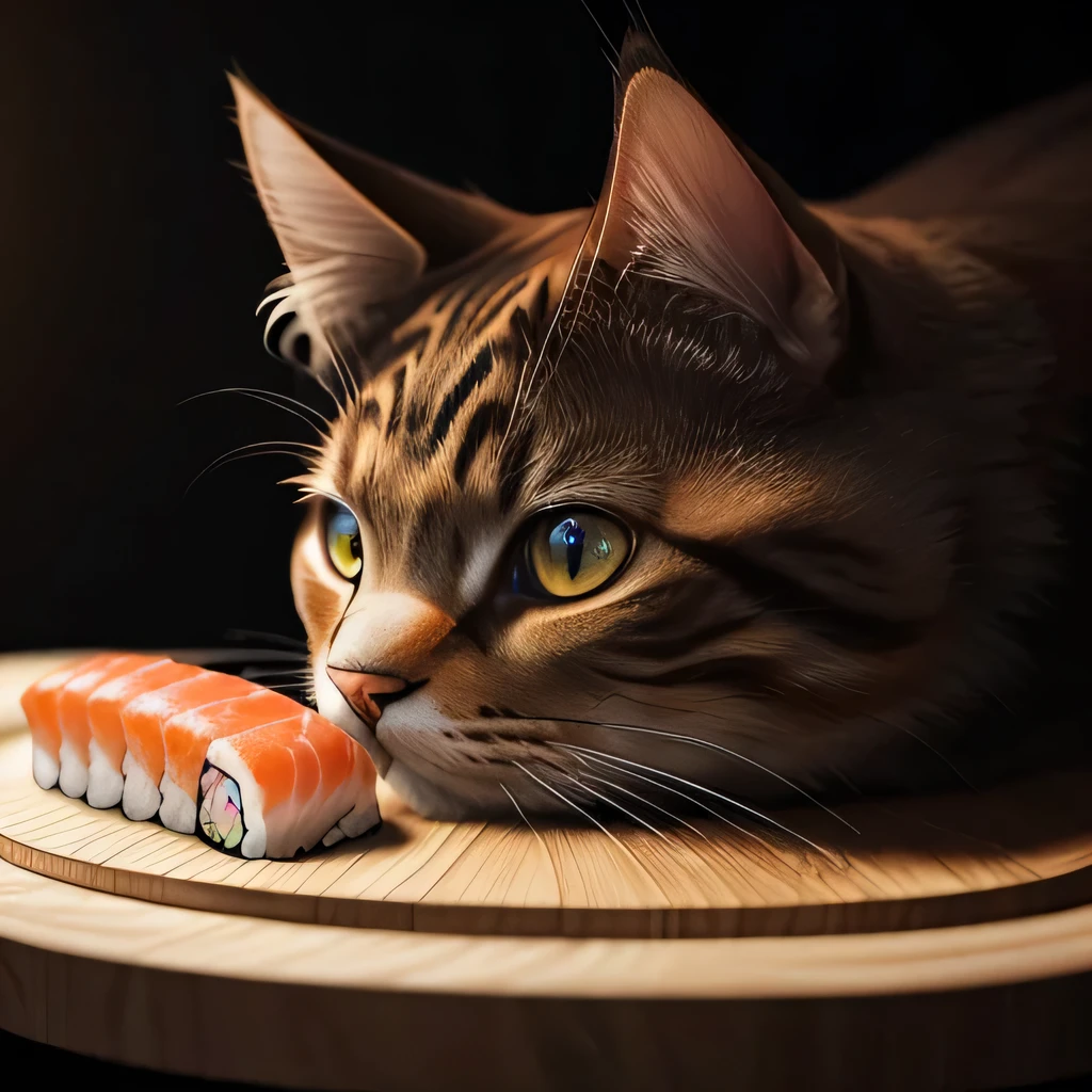 TOP quality,8K, masterpiece, (realistic:1.2), (cat:1.2), (iyakaya:1.3),(sushi)