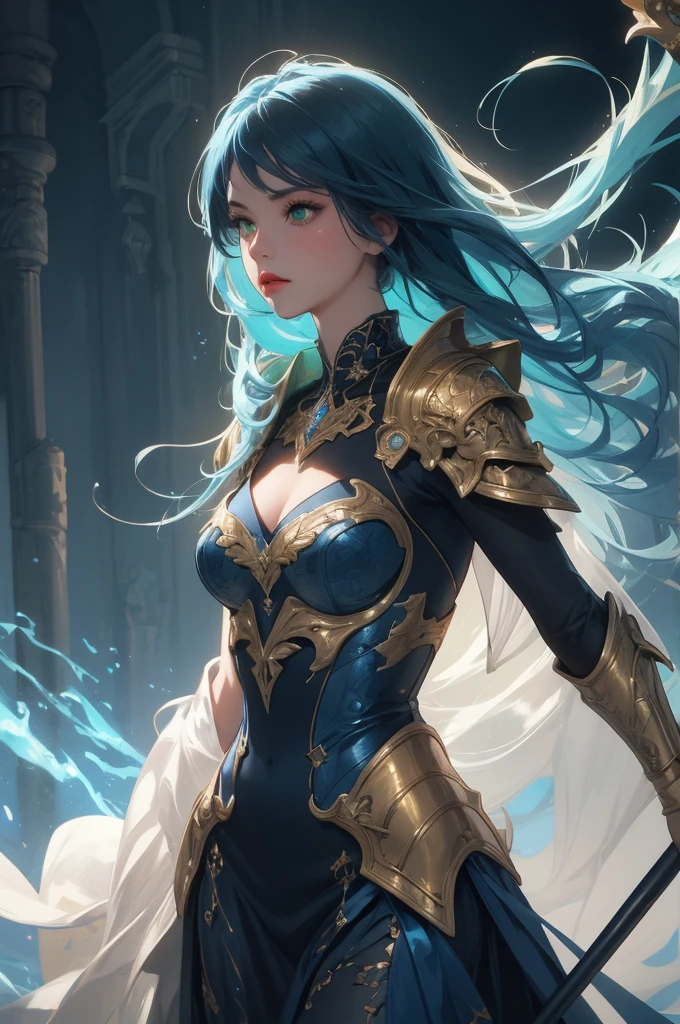 (masterpiece, best quality, 8k), a beautiful girl in a garden,(full body) 1 girl, detailed realistic face, (detailed green eyes, detailed lips, long eyelashes), (golden perfect long hair), elegant sci-fi dress, sci-fi mage robe, shoulder armor pad, casting spell with intricate, ornated staff, (blue energy, blue spells, blue aura), perfect hands, perfect body, perfect face, moonlight, natural environment, realistic lighting, cinematic, intricate details, highly detailed, hyper realistic, photorealistic, dramatic lighting, vibrant colors, serene atmosphere)