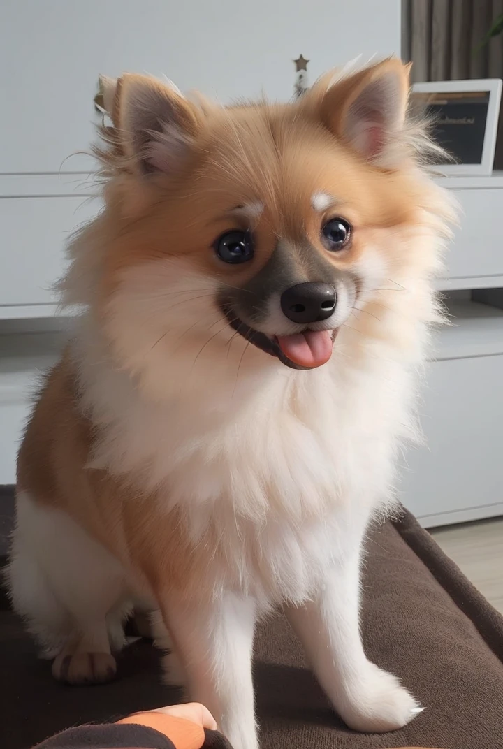 German Spitz wearing glasses and showing his tongue 