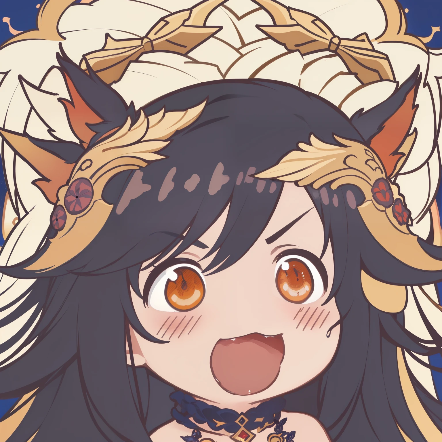 NSFW, ((ultra-detalhado)), (obra-prima:1.2, melhor qualidade:1.2, high resolution:1.2), 1 garota,, chibi, rindo, Fenrir_\(torre da fantasia\) garota com chapeu de mago