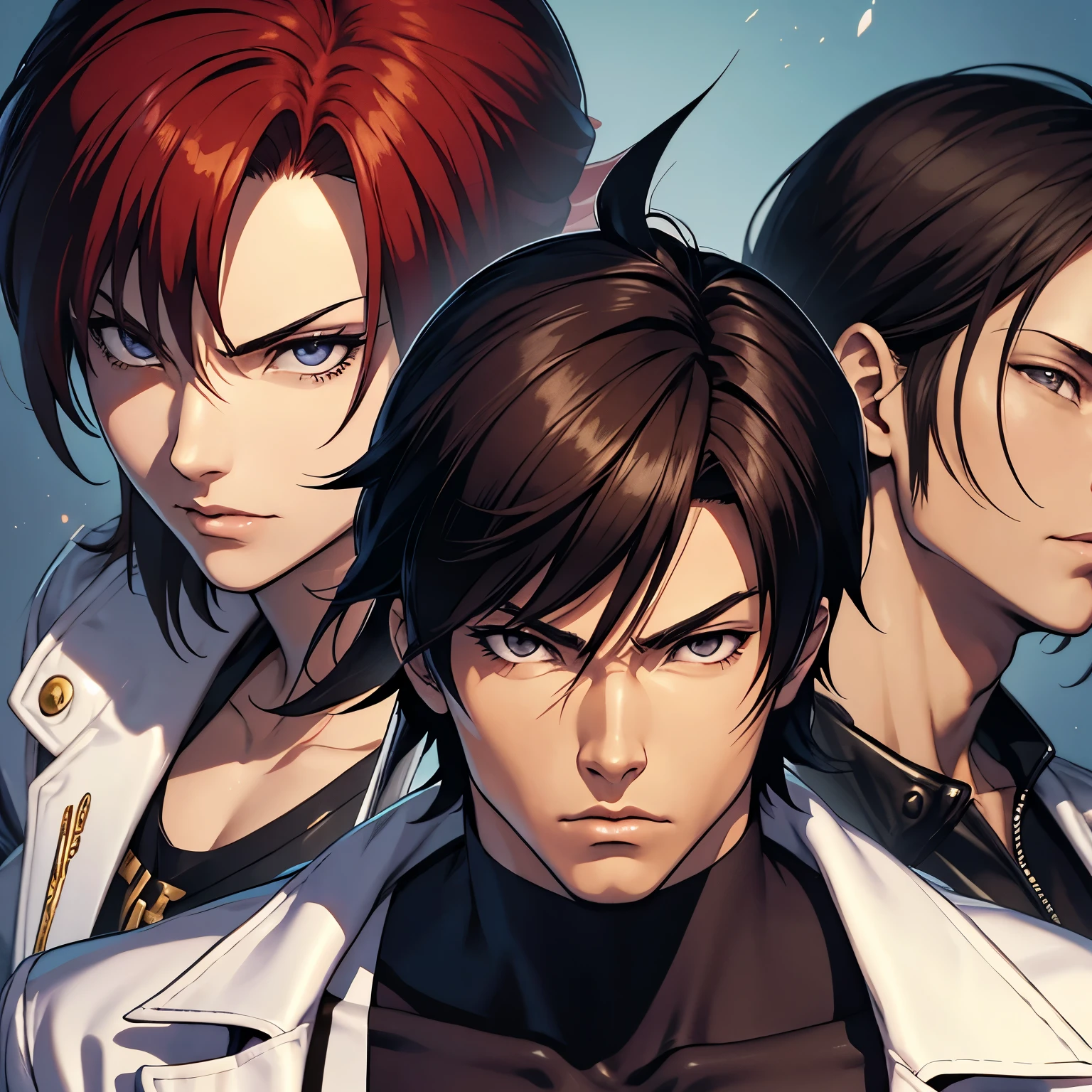 Kusanagi Kyo, the king of fighters 2003, Kyo Kusanagi, close up, front, flat view, view stright to the nose