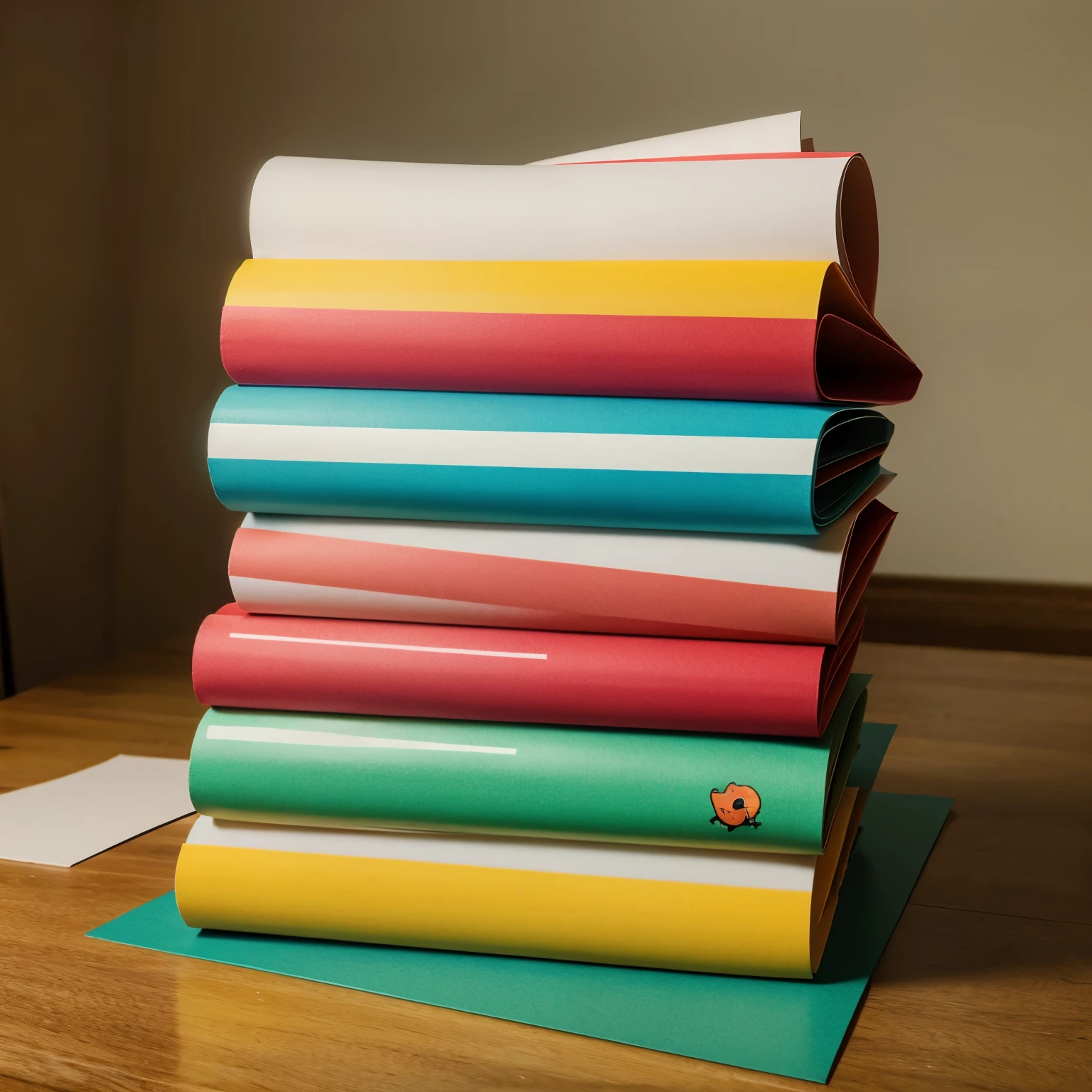 three stacks of cartoon style paper