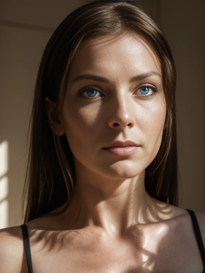 Annette Haven, woman, ((Front facing)), School classroom, ((Detailed skin texture)), ((Sharp Face, Detailed face, Realistic Face, Natural Skin, Realistic Skin, Detailed skin, pores, Fine grain,Realistic eyes, Bright Blue Eyes)),, (masterpiece, highest quality, Super detailed, Best Shadow), High Contrast, (Best lighting), ((Cinematic Light)), colorful, Hyper Detail, Dramatic Light, Intricate details, (1 girl, alone) , Highly detailed artistic photography, dream-like, Backlight, Shadow, Ultra-high resolution, 8k, Super sharp focus, Super high quality model, Soft lighting, Film Photography, Analogue photography, Hyperrealism,