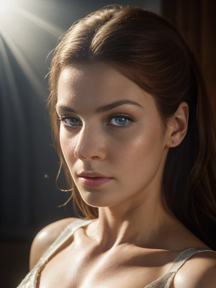 Annette Haven, woman, ((Front facing)), School classroom, ((Detailed skin texture)), ((Sharp Face, Detailed face, Realistic Face, Natural Skin, Realistic Skin, Detailed skin, pores, Fine grain,Realistic eyes, Bright Blue Eyes)),, (masterpiece, highest quality, Super detailed, Best Shadow), High Contrast, (Best lighting), ((Cinematic Light)), colorful, Hyper Detail, Dramatic Light, Intricate details, (1 girl, alone) , Highly detailed artistic photography, dream-like, Backlight, Shadow, Ultra-high resolution, 8k, Super sharp focus, Super high quality model, Soft lighting, Film Photography, Analogue photography, Hyperrealism,