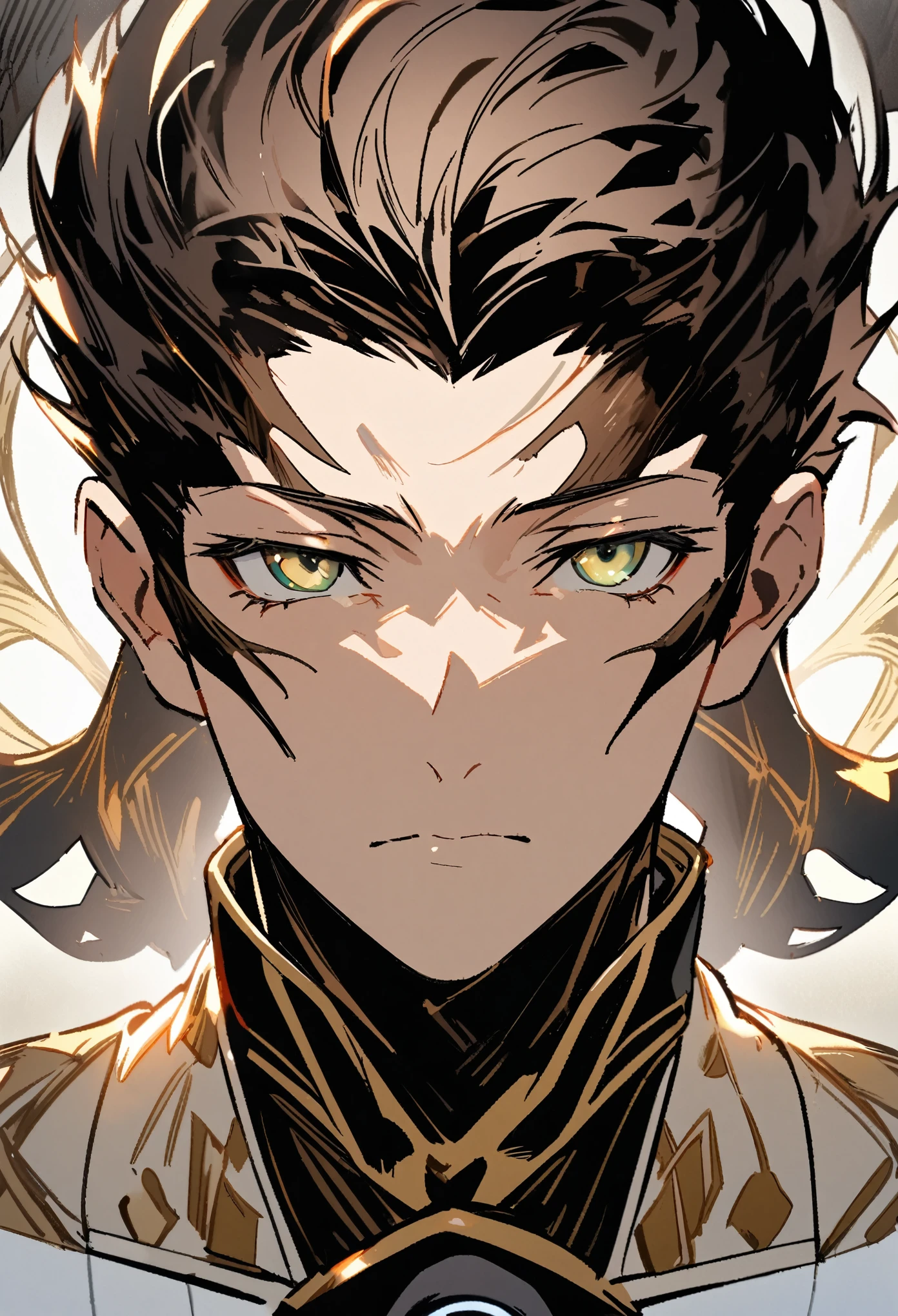 The Counter Guardian Archer Emiya , close up, front, portrait, flat view, camera straight to the nose