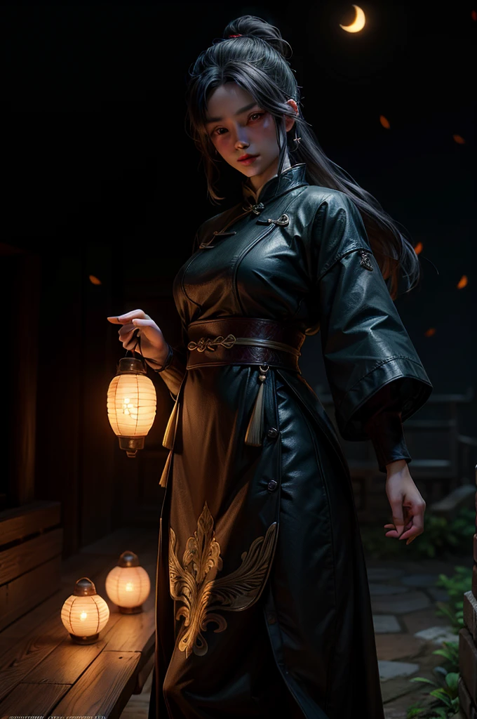 Official Art, ancient China, Ancient Street, (Lots of fireflies), (night), (moon), Light, Beautiful views, Spectacular landscapes, Realistic lighting, masterpiece, high quality, Beautiful graphics, High detail, Global Illumination, Unreal Engine Rendering, Octane Rendering, (High resolution:1.3)