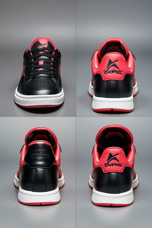 Generate an image of sports sneakers with just black and red sneakers