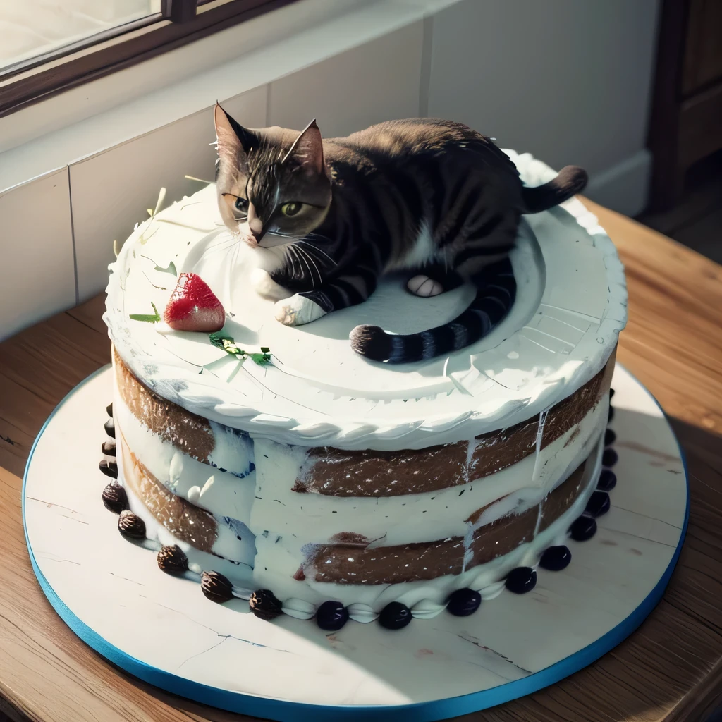 TOP quality,8K, masterpiece, (realistic:1.2), (cat:1.2), (cake shop:1.3),(sushi:1.1)