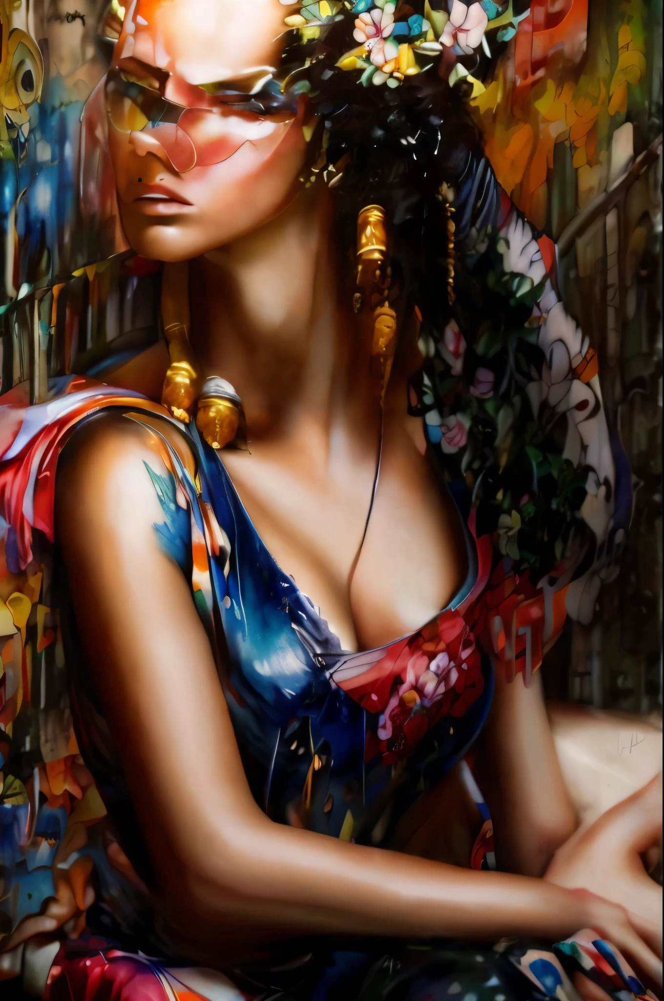masterpiece, best quality, extremely detailed, hyperrealistic, photorealistic, watercolor painting, graffiti art, abstraction, a beautiful 20s russian model, abstracted, oil painting, thick oil, on a colorful background, graffiti art, dripping paint