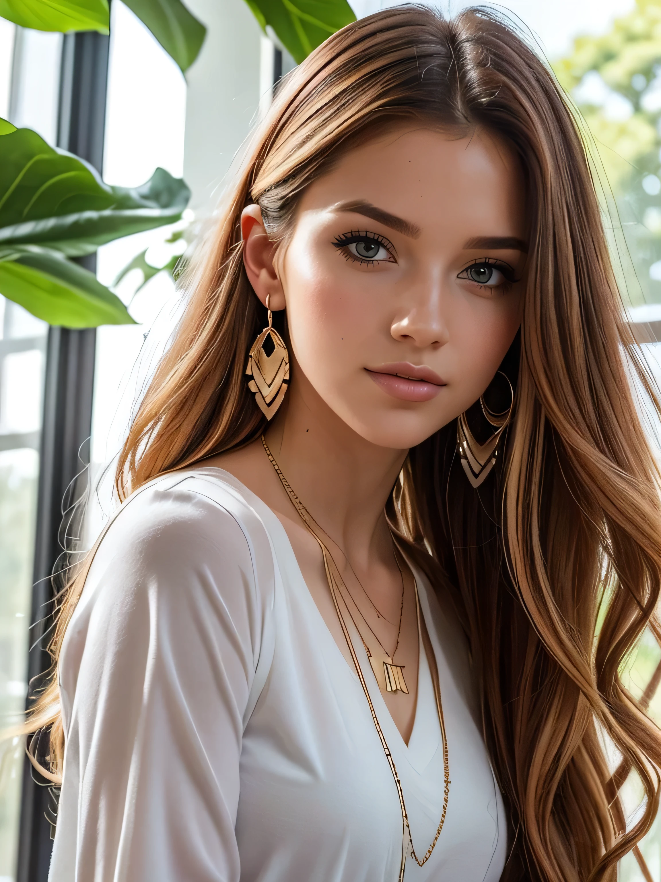 (highest quality,4K,8k,High resolution,masterpiece:1.2),Super detailed,(Realistic,photoRealistic,photo-Realistic:1.37),Beautiful and cute 18-year-old female student wearing a sexy high ,girl,garden,Beautiful views,Soft sunlight,A book in her hand,Laugh brightly,Bright expression,Blonde Hair,blue eyes,Long Curly Hair,She has a pink ribbon in her hair,White blouse,Checkered short skirt,tall white socks,Black Loafers,Stylish backpack,Cafeteria Background,Students eating lunch,A table with colorful food trays,Juicy burgers,Fresh sandwiches,Crispy French Fries,salad,Fruit bowl,A variety of refreshing drinks,glass windows overlooking green gardens and blooming flowers,Vibrant colors,Pastel Tones,Picturesque style,Soft brushwork,Dreamy atmosphere,Playful lighting,Sunlight streaming through the window,Create beautiful patterns on walls and floors,Long straight hair_Hair reaching down to the waist、((Gold Necklace_Large earrings:1.2)),((look down at the viewer,from below:1.5))