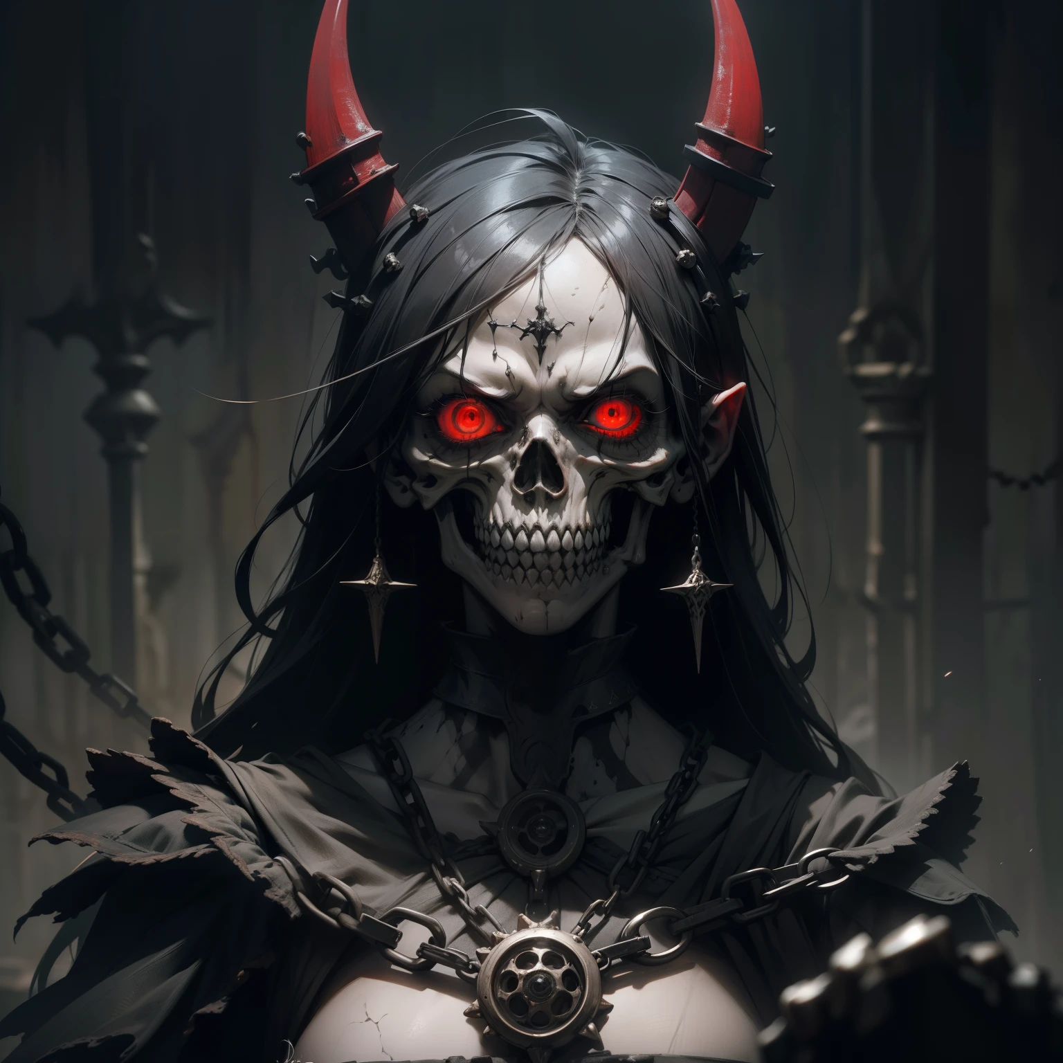a homicidal manic eye, full of stitched human arms and human bones, com dentes e presas afiadas, is chained in a shadowy environment of the dungeon of the royal castle. In this visual representation of exceptional quality, a IA nos envolve em um ambiente de pesadelo e agonia.

The manic eye is portrayed in a grotesque and macabre manner. He's a freak of stitched human eyes and bones., with sharp, fanged teeth sticking out of the eyelids, conveying a sense of wickedness and horror. Acorrentado e aprisionado na masmorra do castelo, He displays an expression of madness and insanity. AI recreates every detail of the manic eye, From its features to the disturbing details.

The dungeon environment is recreated with a wealth of detail. Paredes de pedra fria, rusty chains and elements of darkness make up the scenery, criando uma atmosfera de desespero e agonia. O escuro, Restrained lighting enhances details and intensifies the feeling of oppression.

The color palette chosen by the AI enhances the dark and grotesque atmosphere of the scene. Tons de Preto, Gray and deep red elements make up the composition, highlighting the manic eye and its distorted appearance. Lighting is used to create shadows and highlights that add to the atmosphere of horror and agony.