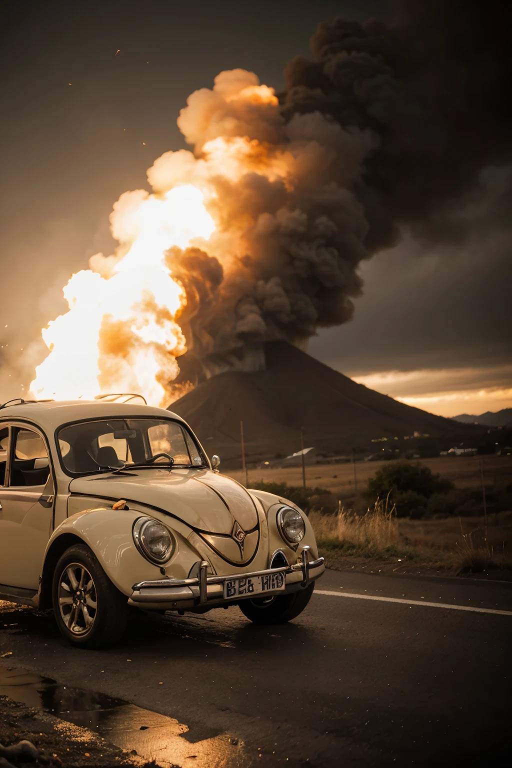 fusca amarelo 1972 acelerando soltando fogo no escapamento