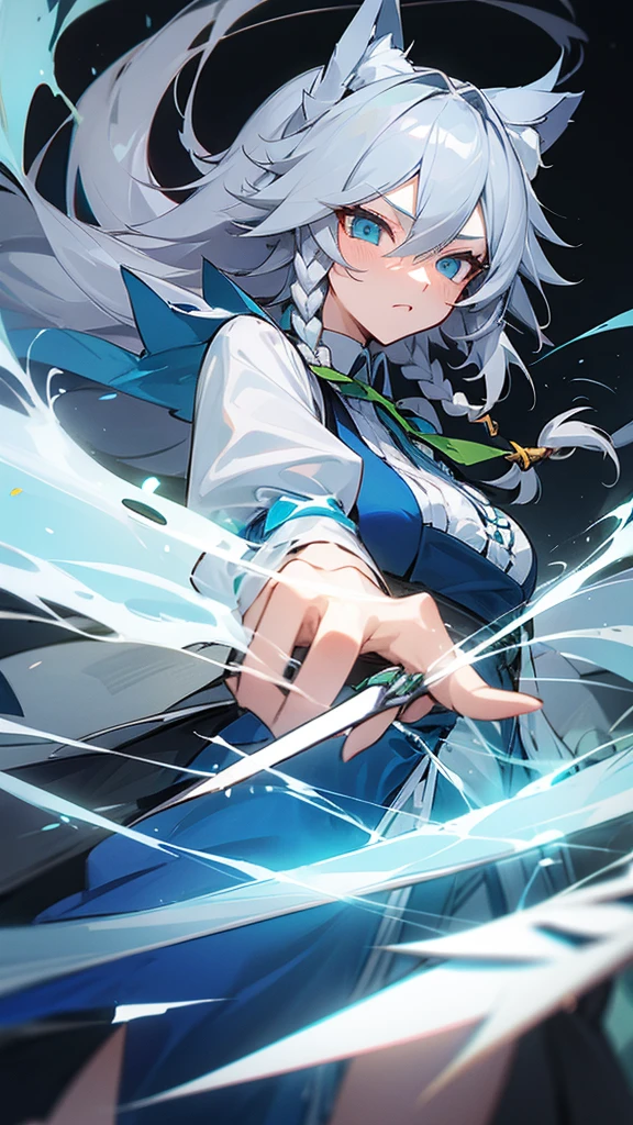 highest quality Neutral face woman I have long hair Odd Eye one person Gray Hair Sakuya Izayoi beautiful girl Cat ear kind Embarrassed Silver knife Sisters