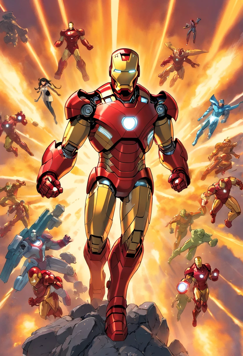 Iron Man, stand up, Marvel comics , heroic pose, hayao Miyazaki style