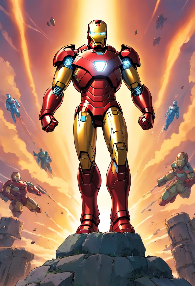 Iron Man, stand up, Marvel comics , heroic pose, hayao Miyazaki style