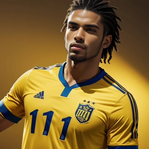 Camisa de futebol amarelo, com a marca da adidas, with a design on the chest with the number 10