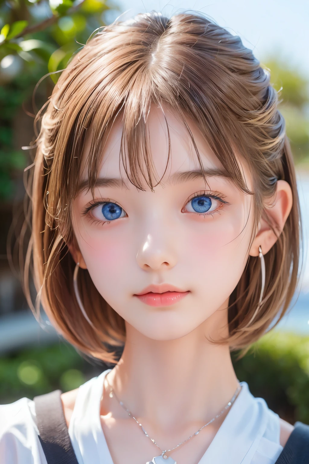 ((sfw: 1.4)), ((detailed face,  professional photography)), ((sfw, extra short hair, sidelocks-hair, (  blond hair), Large, clear sky-blue eyes, earrings, 1 Girl)), Ultra High Resolution, (Realistic: 1.4), RAW Photo, Best Quality, (Photorealistic Stick), Focus, Soft Light, ((************)), (( (young face))), (surface), (depth of field), masterpiece, (realistic), woman, bangs, ((1 girl))