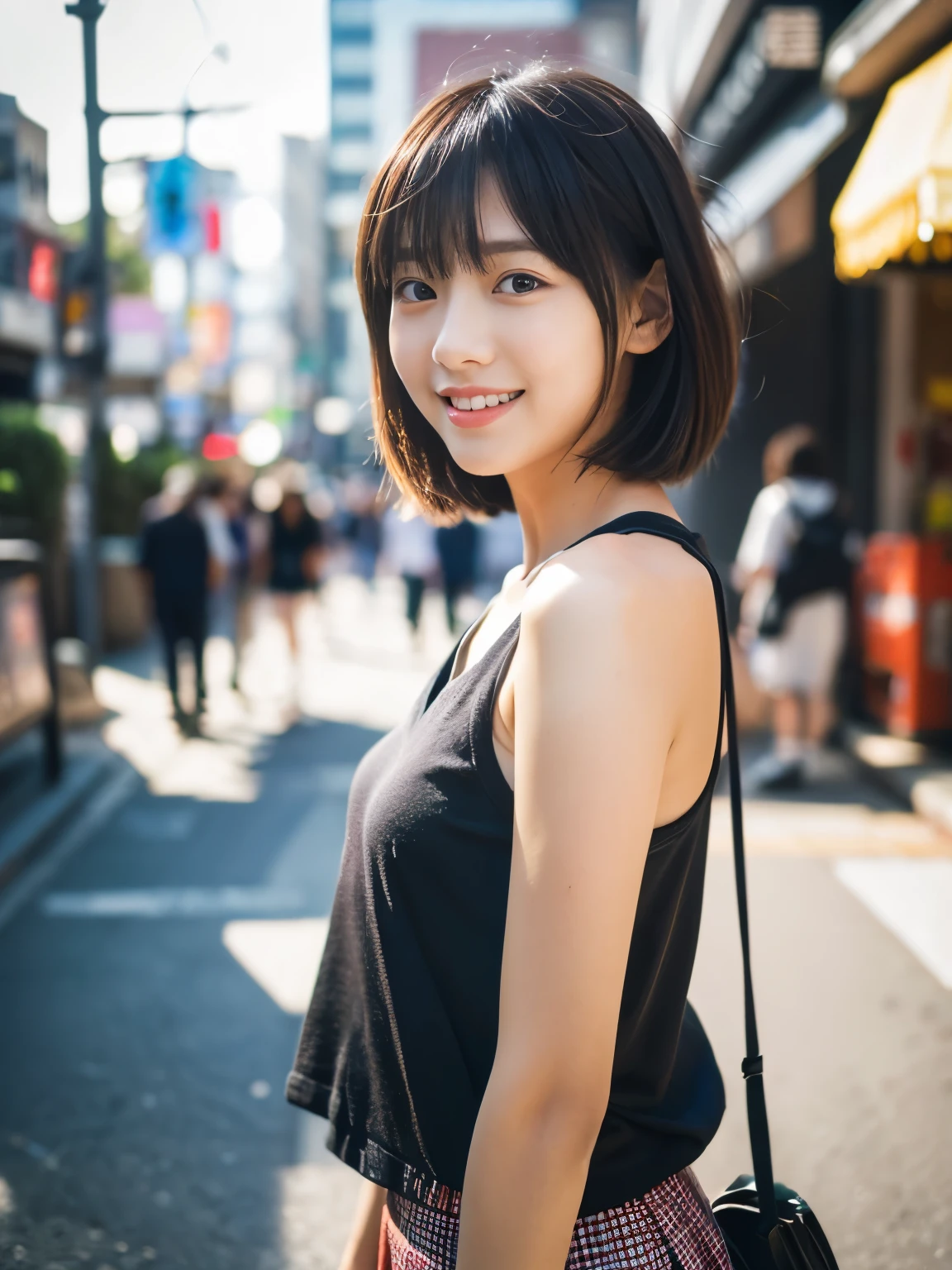 ultra best quality、​masterpiece、超hight resolution、depth of fields、(Photorealsitic:1.4)、(awardwinning photo、信じられないほどの​masterpiece:1.3) 、Raw photography、the golden ratio、the Extremely Detailed CG Unity 8K Wallpapers、Detailed and complex、Original、hight resolution、Raw foto、(perfect body type)、Detailed and complex、Digital SLR、softlighting、(background person blur:1.1)、SIGMA 85 mm F/1.4、50mm Lenac lighting、nffsw、hyper realstic、Color Grade、dynamicposes、Portrait Break、

独奏、girl with、Super beauty、(紫のワンピース水着を着たgirl with:1.5)、(Full body like:1.2)、japanese bodybian、独奏)、thighs gap、A smile:1.4、University、cute little女子高生、(short-cut:1.5)、Detailed Realistic、Skin Texture、(realistic human skin texture)、Front view View viewer、natural soft light、Daytime、in a street、deep-shadows、cute little、21 years old BREAK、

a street、The state of the store、akihabara、Shinjuku、with no people、(akihabara:1.2)