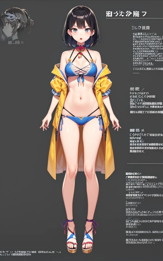 1girl、vtuber-fullbody、highest quality、Masterpiece、Official Art、The best composition、Super detailed、Standing in front of the viewer、short hair、8 heads、Simple bikini、Character design sheet、