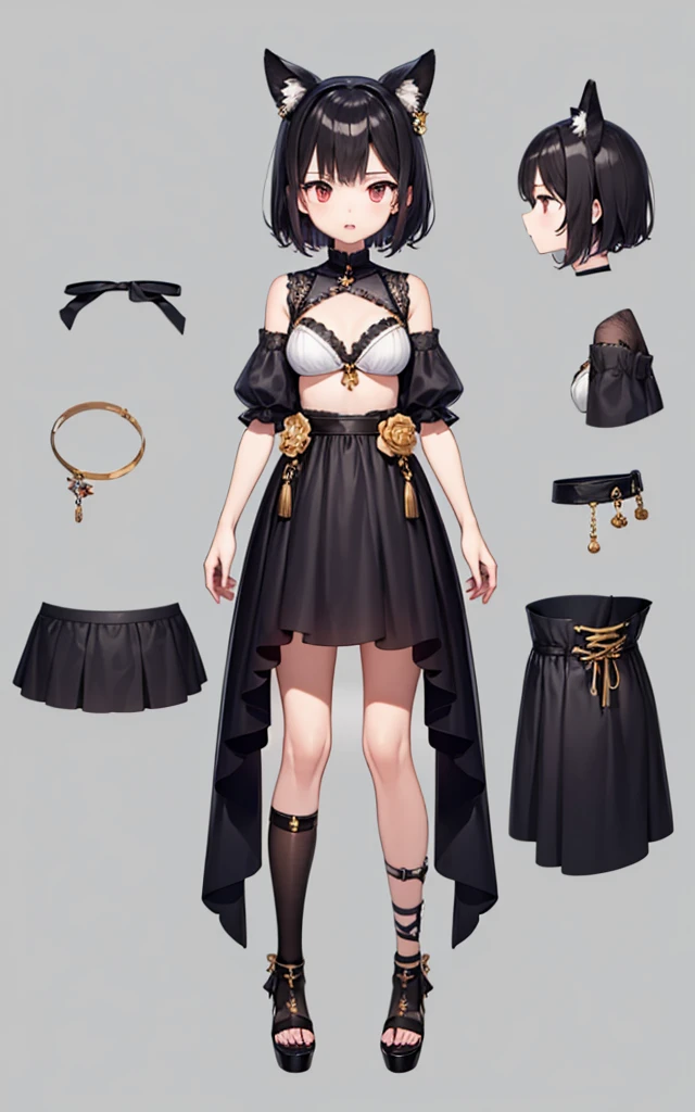 1girl、vtuber-fullbody、highest quality、Masterpiece、Official Art、The best composition、Super detailed、Standing in front of the viewer、short hair、8 heads、Simple bikini、Character design sheet、