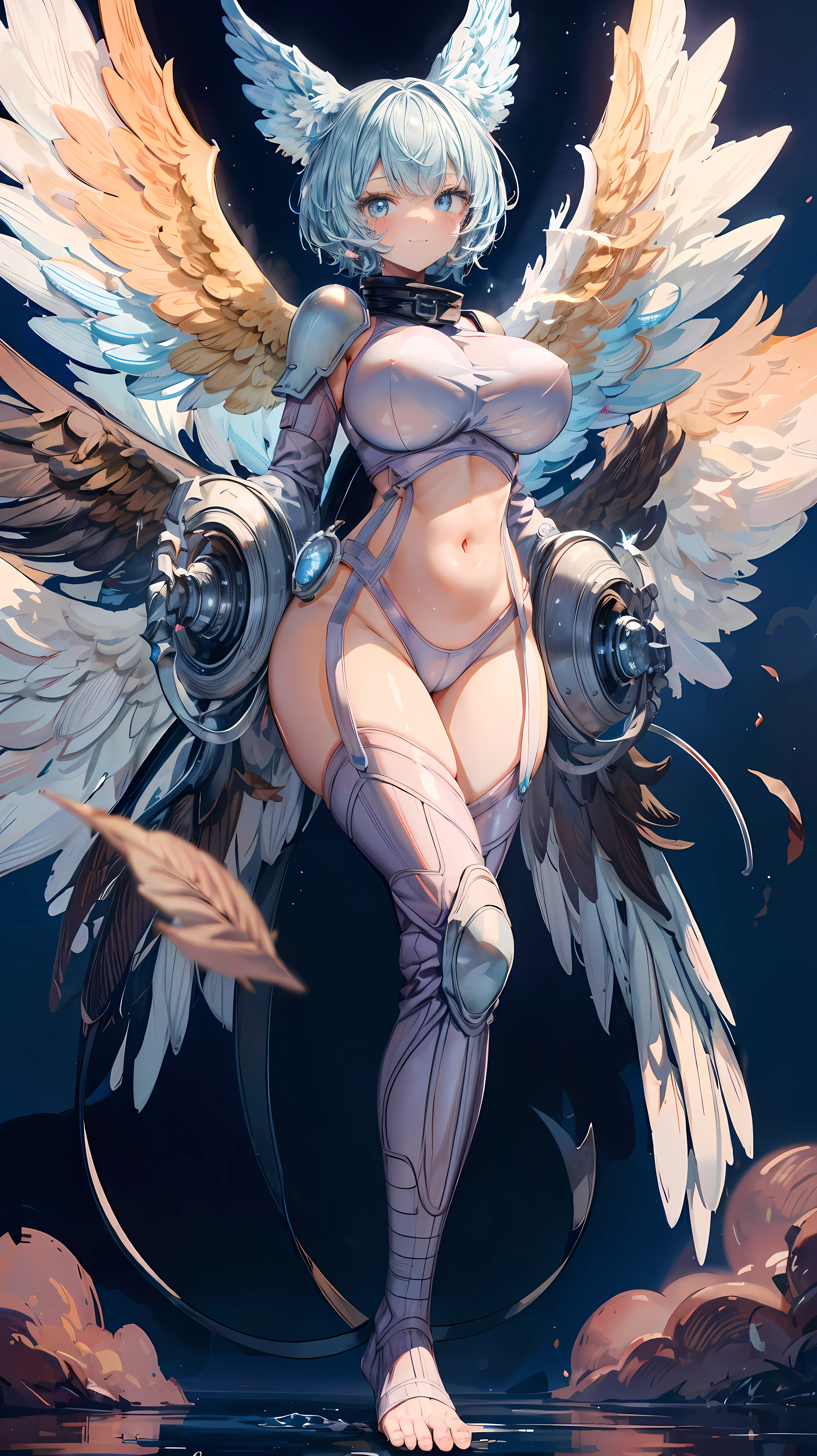 Very detailed、highest quality、Best image quality、masterpiece、8k、Anime Face、A kind smile、Sparkling blue eyes、(SFW Giant)、(Big Breasts:1.5)、shutumon、Full body view、(highleg)