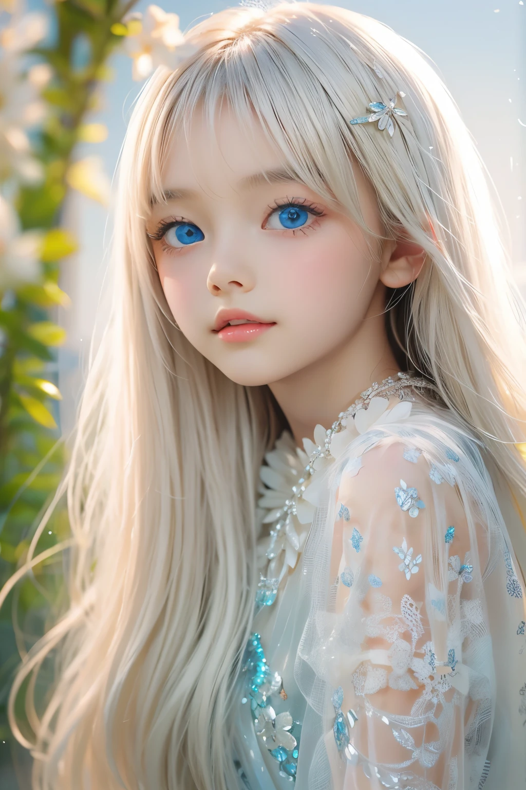 A close up of a girl with long blonde hair and blue eyes - SeaArt AI